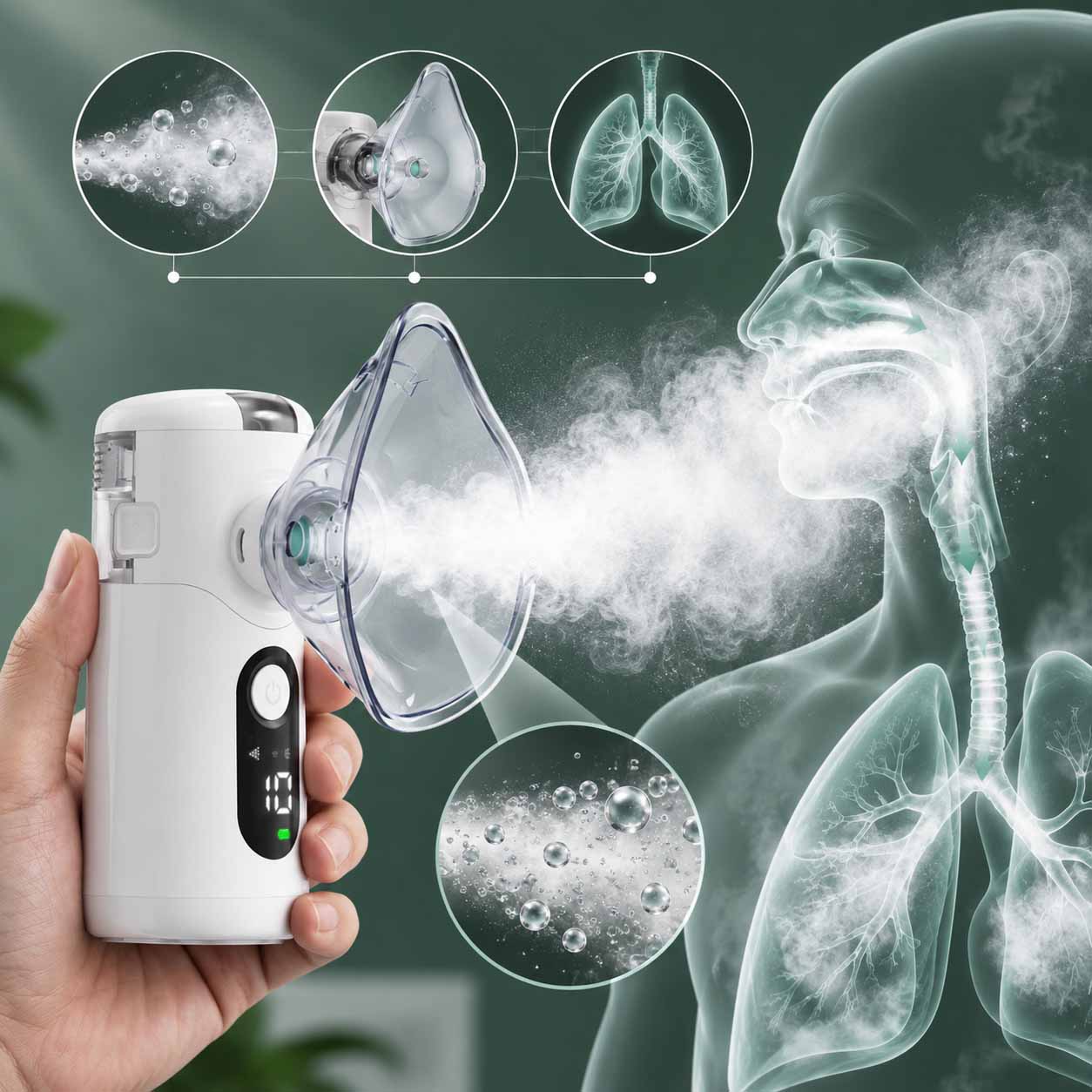 Portable mesh nebulizer with ultra-fine mist output, USB-C charging, one-button control, and a replaceable mesh screen
