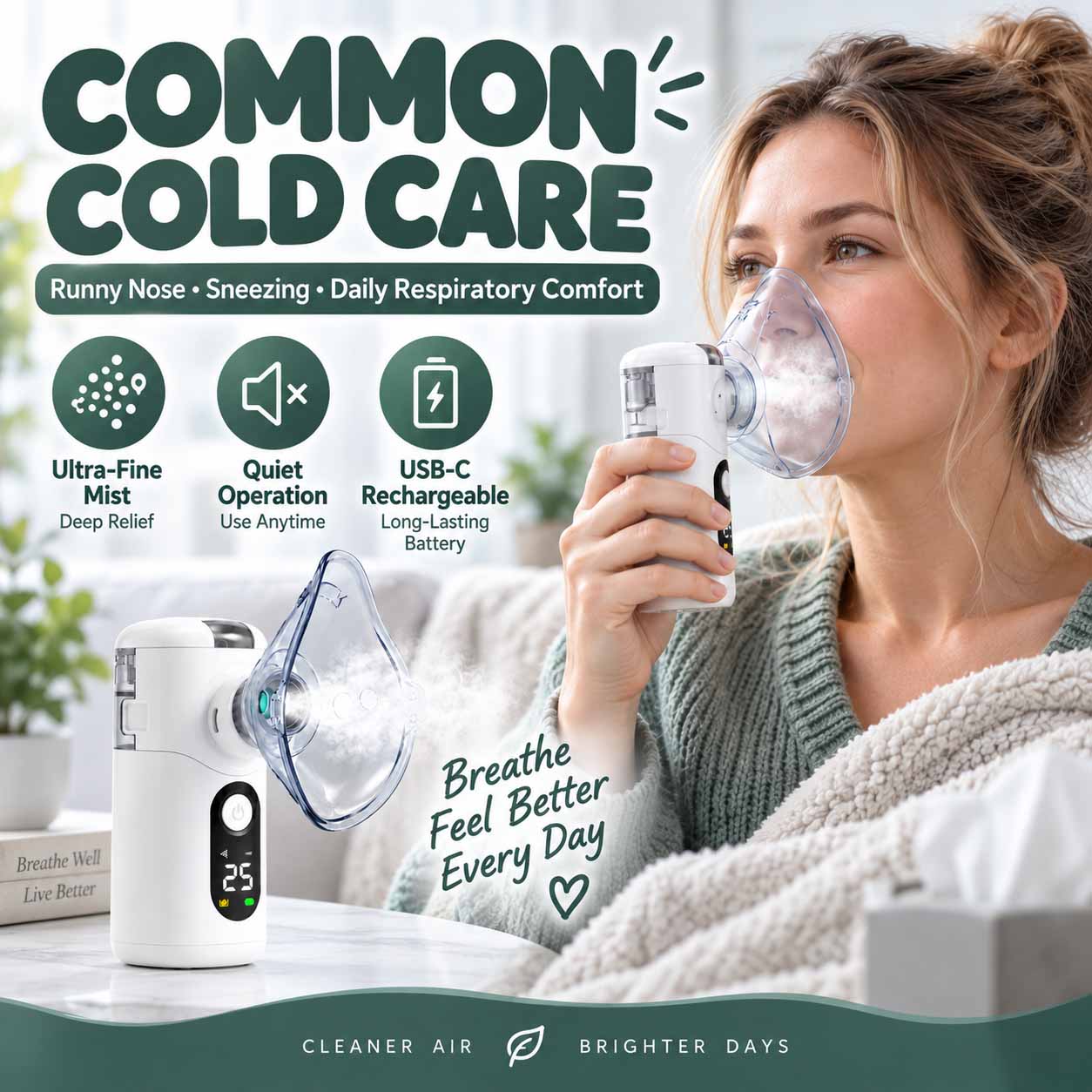 Portable mesh nebulizer with ultra-fine mist output, USB-C charging, one-button control, and a replaceable mesh screen 1