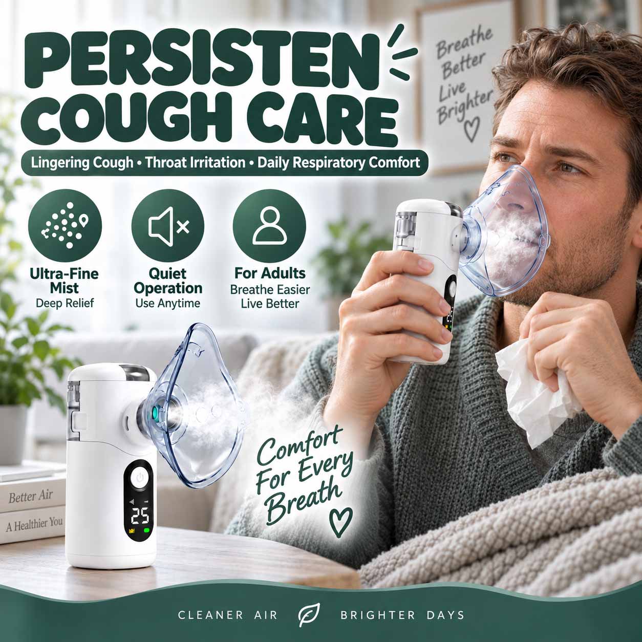 Portable mesh nebulizer with ultra-fine mist output, USB-C charging, one-button control, and a replaceable mesh screen 3